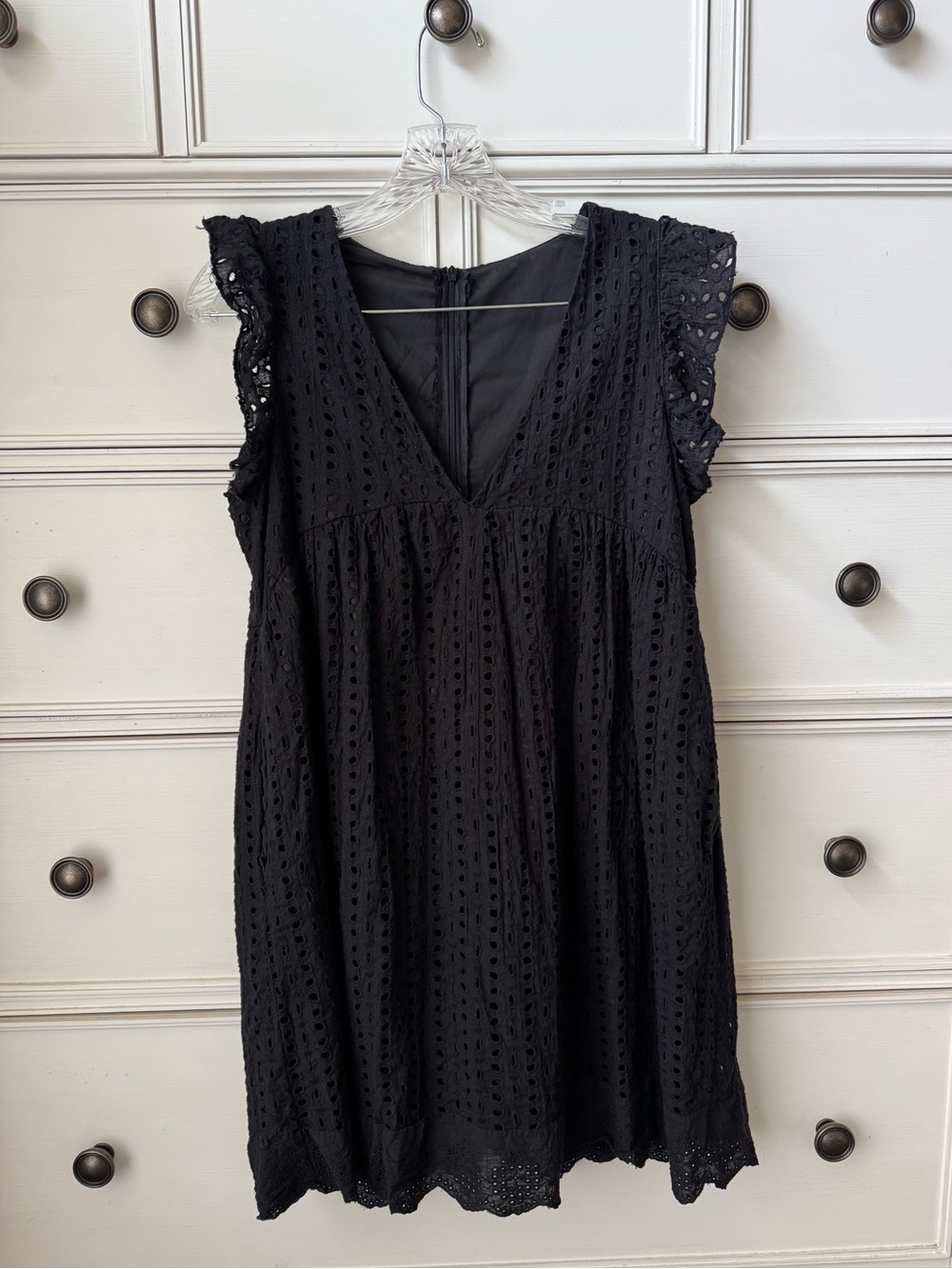 Black Eyelet V-Neck Babydoll Dress